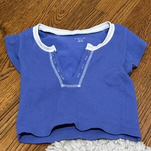 Urban Outfitters Royal Blue Ribbed Short Sleeve Top with White Trim